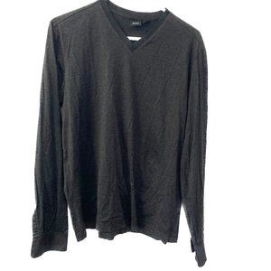 Hugo Boss V-Neck Shirt, Mens L, Black with gray stripes